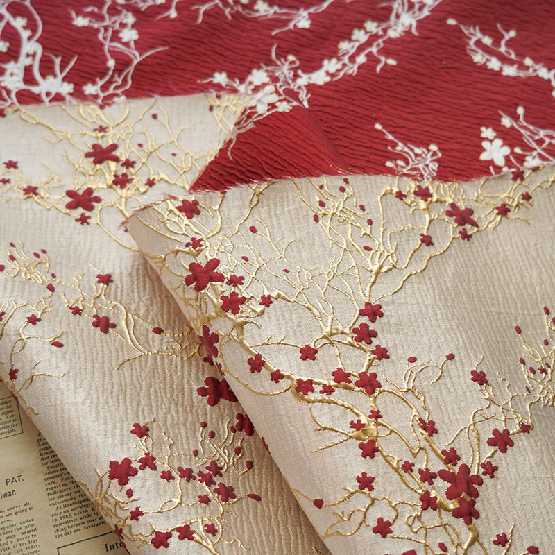 Luxury Home Textiles Usa - Kain Jacquard bunga Plum merah mewah