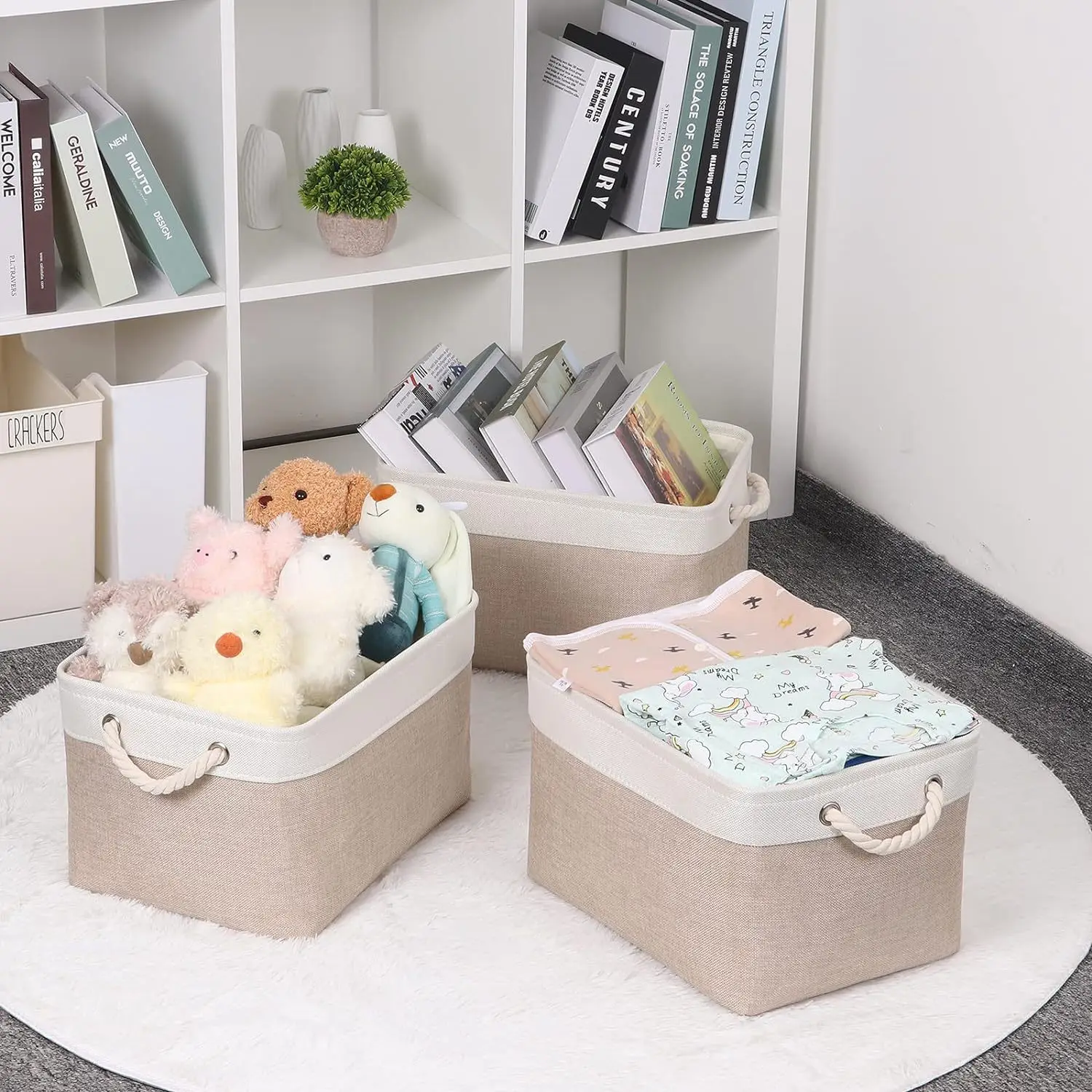 Linum Home Textiles - Keranjang Penyimpanan Linen Lipat dengan Pegangan,