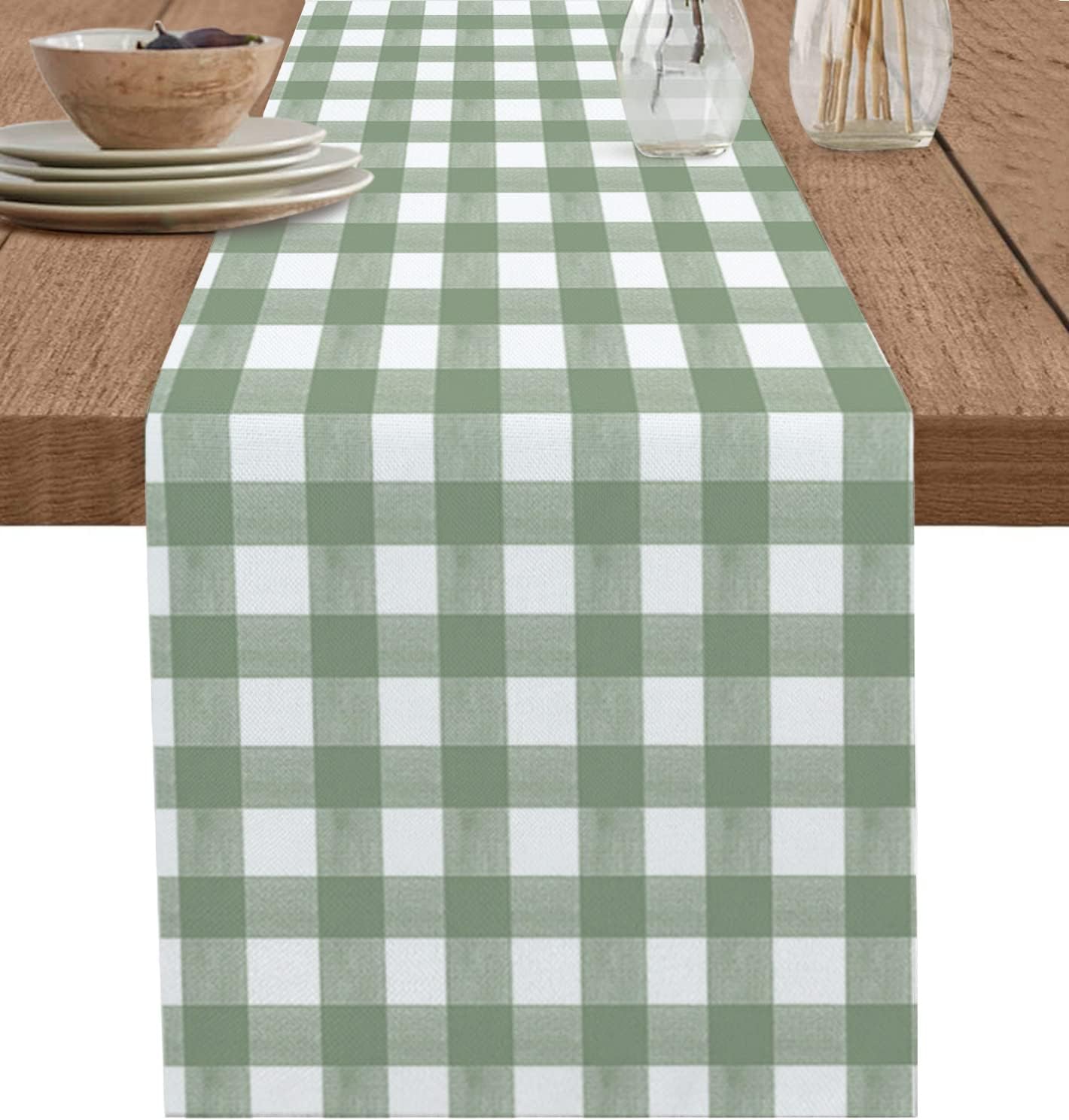 Linum Home Textiles - Green Buffalo kotak-kotak taplak meja gaun
