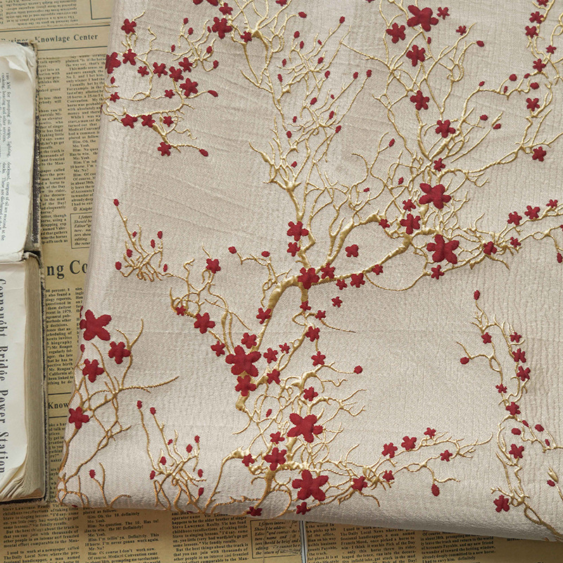 Kain Jacquard bunga Plum merah - Luxury Home Textiles Usa ulasan dan harga